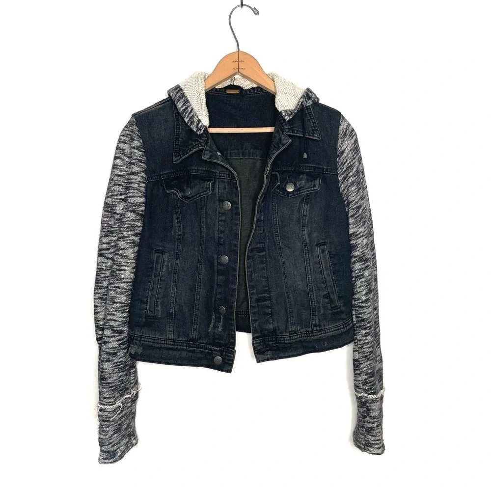 Free People | Knit Hooded Denim Jacket - Picture 2 of 11